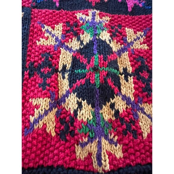 Vintage 90s handknit Knitting Needles holiday snowflake turtleneck sweater L - Picture 6 of 11